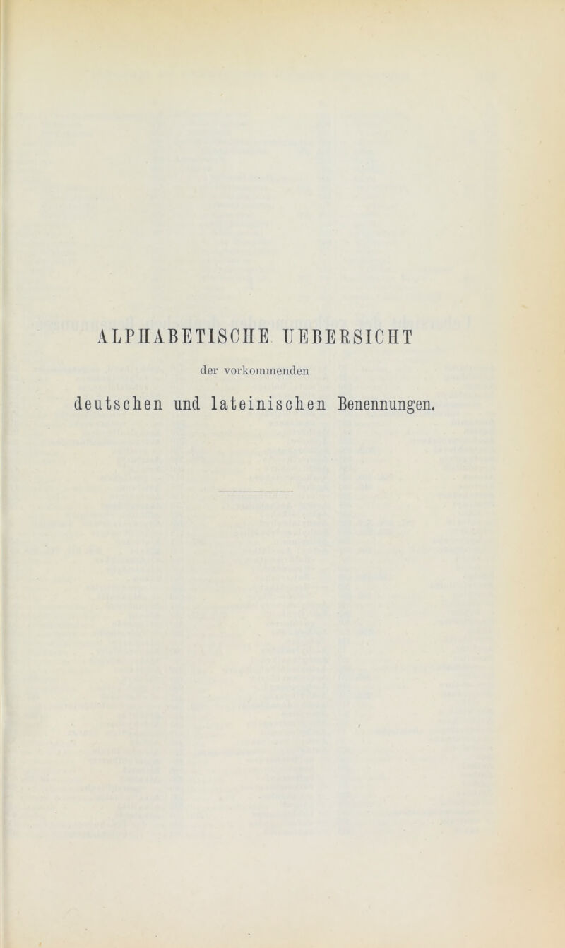 ALPHABETISCHE UEBEESICHT der vorkommenden deutschen und lateinischen Benennungen,