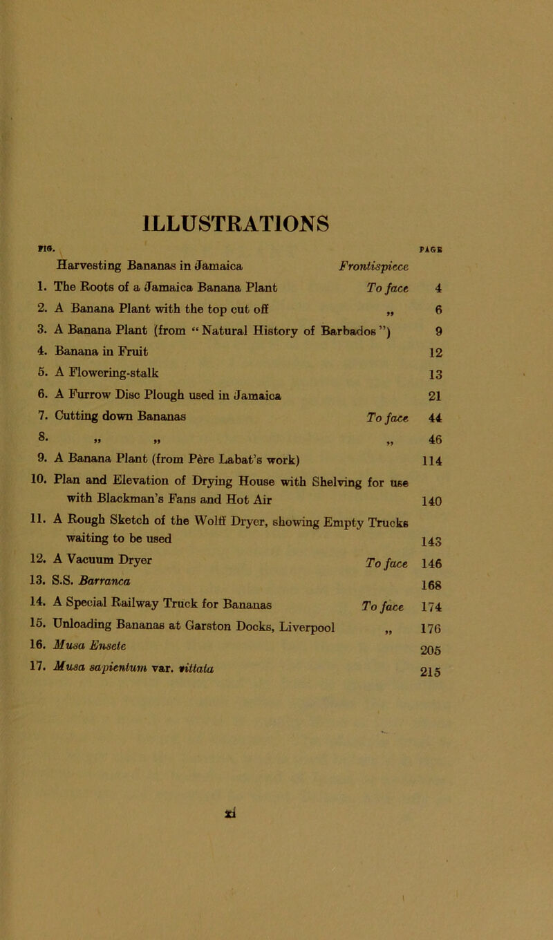 ILLUSTRATIONS PAGB Harvesting Bananas in Jamaica Frontispiece 1. The Roots of a Jamaica Banana Plant To face 4 2. A Banana Plant with the top cut off „ 6 3. A Banana Plant (from “ Natural History of Barbados ”) 9 4. Banana in Fruit 12 6. A Flowering-stalk 13 6. A Fimrow Disc Plough used in Jamaica 21 7. Cutting down Bananas To face 44 »» >» „ 46 9. A Banana Plant (from Pere Labat’s work) 114 Plan and Elevation of Drying House with Shelving for use with Blackman’s Fans and Hot Air 140 11. A Rough Sketch of the Wolff Dryer, showing Empty Trucks waiting to be used I43 12. A Vacuum Dryer To face 146 13. S.S. Barranca jgg 14. A Special Railway Truck for Bananas To face 174 15. Unloading Bananas at Garston Docks, Liverpool ,, 176 16. Musa Ensete 206 17. Musa sapieniutn var. vittala 215 Xi I