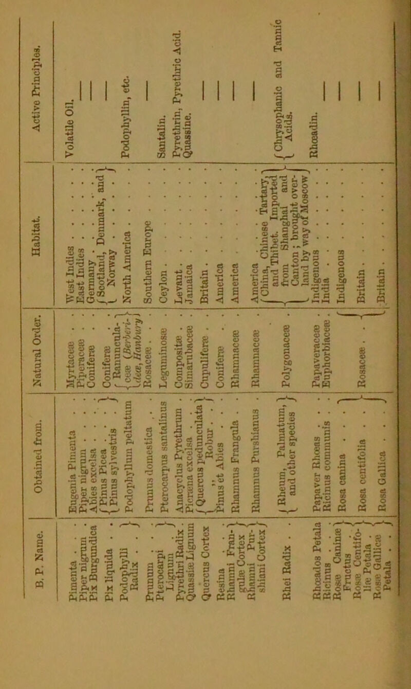 B. P. Name. | Obtained from. | Natural Order. | Habitat. Active Principles. hum lils* f iJSsfJ °lj ii 0^5 cj js 2 §1 sloS.“5