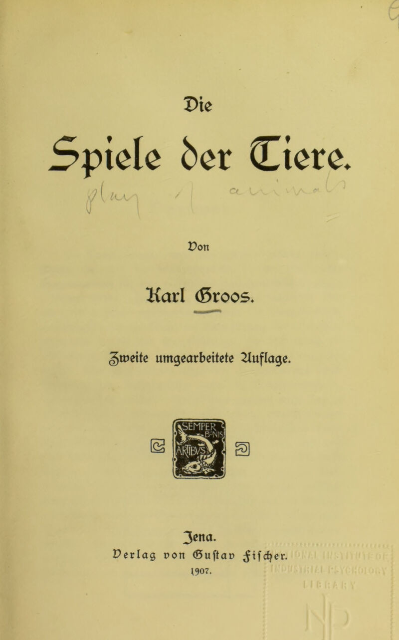 Die Spiele 5er Cicrc ./! ^ / j Q ^iAa -1 Karl (5roos. gmeite umgearbeitete Auflage. 3ena. Perlag t?on ©uftar» ^ifcfyer.