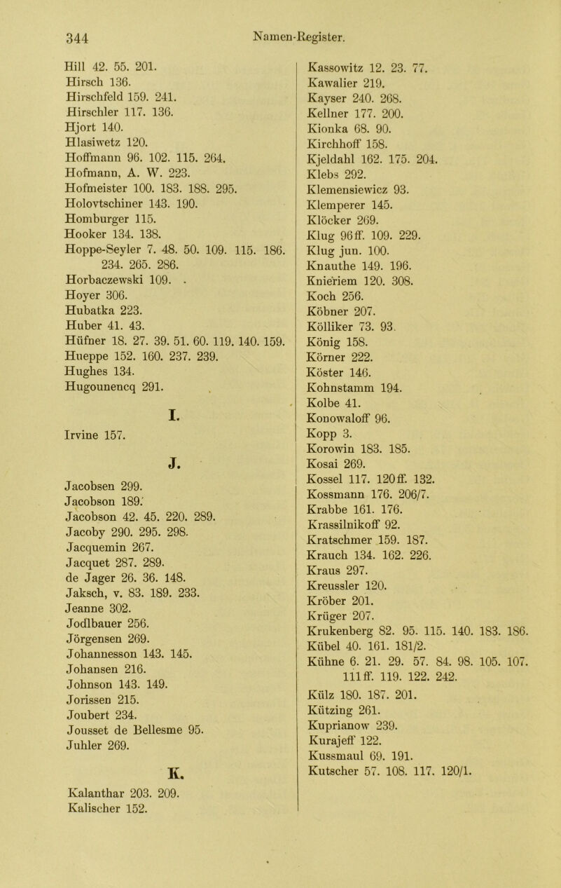 Hill 42. 55. 201. Hirsch 136. Hirschfeld 159. 241. Hirschler 117. 136. Hjort 140. Hlasiwetz 120. Hoffmann 96. 102. 115. 264. Hofmarm, A. W. 223. Hofmeister 100. 183. 188. 295. Holovtschiner 143. 190. Homburger 115. Hooker 134. 138. Hoppe-Seyler 7. 48. 50. 109. 115. 186. 234. 265. 286. Horbaczewski 109. . Hoyer 306. Hubatka 223. Huber 41. 43. Hüfner 18. 27. 39. 51. 60. 119. 140. 159. Hueppe 152. 160. 237. 239. Hughes 134. Hugounencq 291. I. Irvine 157. J. Jacobsen 299. Jacobson 189.' Jacobson 42. 45. 220. 289. Jacoby 290. 295. 298. Jacquemin 267. Jacquet 287. 289. de Jager 26. 36. 148. Jaksch, V. 83. 189. 233. Jeanne 302. Jodlbauer 256. Jörgensen 269. Johannesson 143. 145. Johansen 216. Johnson 143. 149. Jorissen 215. Joubert 234. Jousset de Bellesme 95. Juhler 269. K. Kalanthar 203. 209. Kalischer 152. Kassowitz 12. 23. 77. Kawalier 219. Kayser 240. 268. Kellner 177. 200. Kionka 68. 90. Kirchhoff 158. Kjeldahl 162. 175. 204. Klebs 292. Klemensiewicz 93. Klemperer 145. Klöcker 269. Klug 96 ff. 109. 229. Klug jun. 100. Knauthe 149. 196. Knieriem 120. 308. Koch 256. Köbner 207. Kölliker 73. 93. König 158. Körner 222. Köster 146. Kohnstamm 194. Kolbe 41. Konowaloff 96. Kopp 3. i Korowin 183. 185. j Kosai 269. I Kossel 117. 120 ff. 132. Kossmann 176. 206/7. Krabbe 161. 176. Krassilnikoff 92. Kratschmer 159. 187. Krauch 134. 162. 226. Kraus 297. Kreussler 120. Kröber 201. Krüger 207. Krukenberg 82. 95. 115. 140. 183. 186. Kübel 40. 161. 181/2. Kühne 6. 21. 29. 57. 84. 98. 105. 107. 111 ff. 119. 122. 242. Külz 180. 187. 201. Kützing 261. Kuprianow 239. Kurajeff 122. Kussmaul 69. 191. Kutscher 57. 108. 117. 120/1.