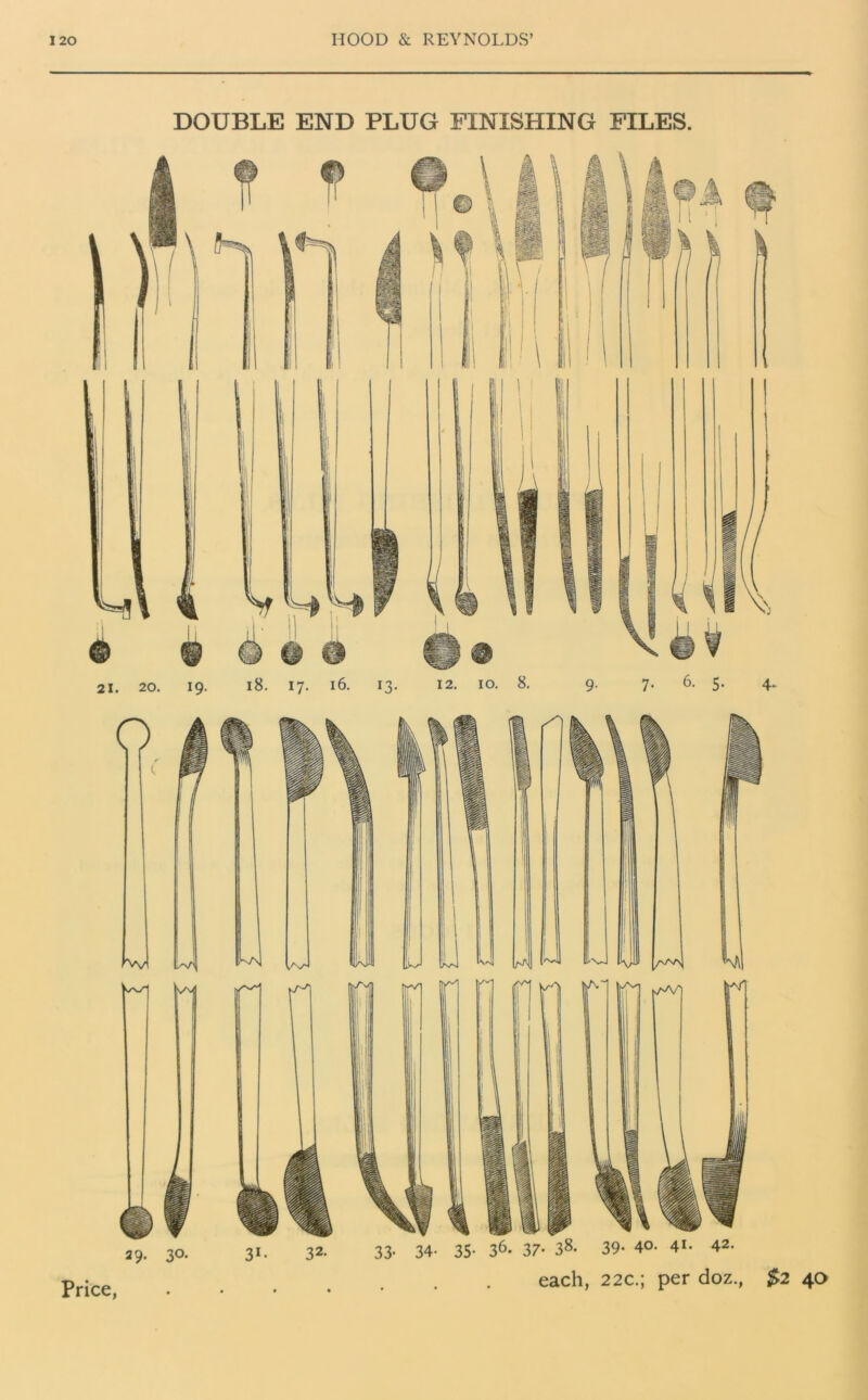 DOUBLE END PLUG FINISHING FILES. 21. 20. 19. l8. 17. l6. 13. 12. IO. 8. 9. 7. 6. 5. 4. Price,