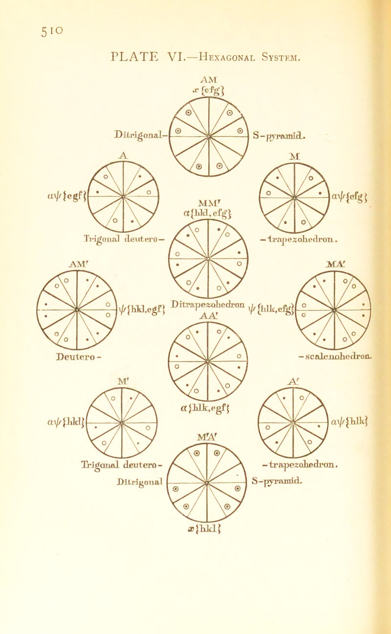 PLATE VI.—Hexagonal System. AM ^ icfg] /®\ /©\ / © © \ \y® ®V/ “Megf i MMr «{]d£L,efg} AM' Trigonal deutero — — Irapesoliodron. ifA' x/rJHU,egfJ D itrap ezolie dram AA. * ^ Deutero - Trigonal deutero- Dilrigtmal — scalcnohedrorL aJMk,egf| MAr ^-ja^ldk} l ® Vxv \®y - tr apezoLe dron. S -pyrarai d.