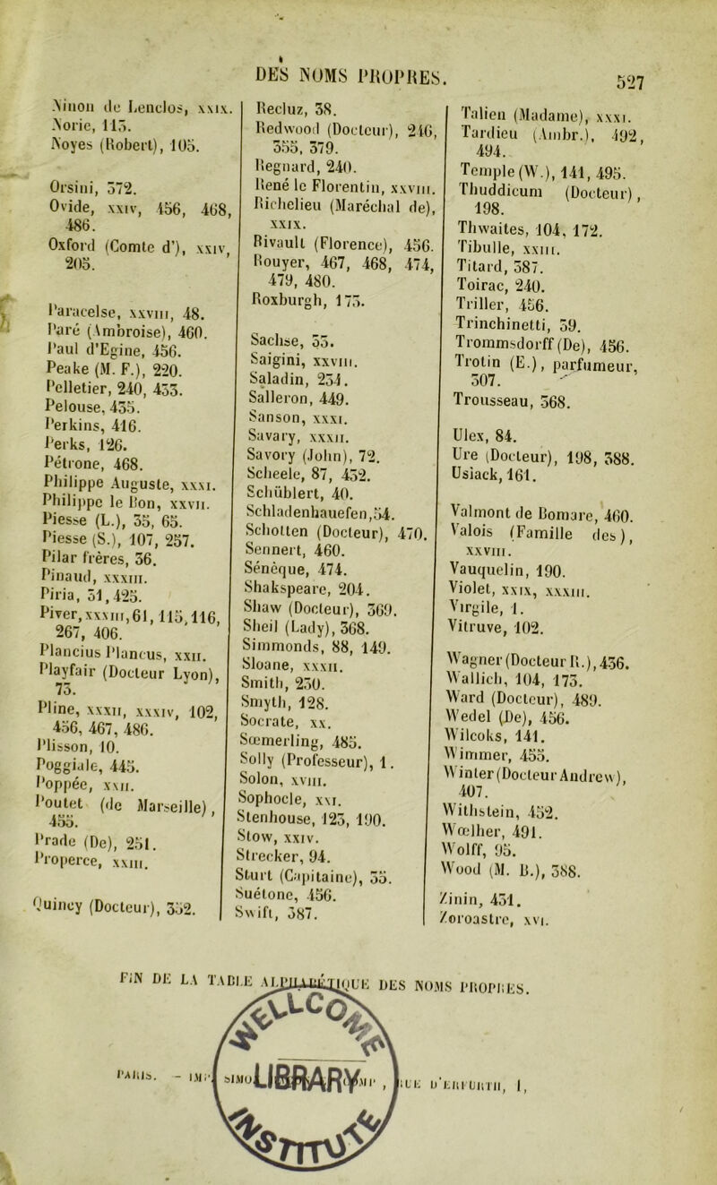 DES NOMS PROPRES. Ninon de Rendus, x\i\. Norie, 11,1. Noyés (Robert), 105. Orsini, 572. Ovide, xxiv, 456, 468, 486. Oxford (Comte d’), xxiv, 203. Paracelse, xxvm, 48. Paré (Ambroise), 460. Paul d’Egine, 456. Peake (M. F.), 220. Pelletier, 240, 455. Pelouse, 435. Perkins, 416. Perks, 126. Pétrone, 468. Philippe Auguste, xx.xi. Philippe le L’on, xxvii. Piesse (L.), 35, 65. Piesse (S.), 107, 257. Pilar frères, 36. Pinaud, xxxm. Piria, 51,425. Piver, xxxm,61,115,116, 267, 406. Plancius Plancus, xxii. Playfair (Docteur Lyon), 73. Pline, xxxii, xxxiv, 102, 456, 467, 486. Plisson, 10. Poggidle, 445. Poppée, xxii. Poulet (de Marseille), 455. Prade (De), 251. Properce, xxiii. Quiney (Docteur), 352. Recluz, 38. Redwood (Docteur), 210, 355, 379. Regnard, 240. René le Florentin, xxvm. Richelieu (Maréchal de), XXIX. Rivaull (Florence), 456. Rouyer, 467, 468, 474, 479, 480. Roxburgh, 173. Sachse, 53. Saigini, xxvm. Saladin, 254. Salleron, 449. Sanson, xxxi. Savary, xxxii. Savory (John), 72. Scheele, 87, 452. Schüblert, 40. Schladenhauefen,54. Scbotten (Docteur), 470, Sennert, 460. Sénèque, 474. Shakspeare, 204. Shaw (Docteur), 369. Sliei] (Lady), 368. Simmonds, 88, 149. Sloane, xxxii. Smith, 250. Smyth, 128. Socrate, xx. Sœmerling, 485. Solly (Professeur), 1. Solon, xviii. Sophocle, xxi. Slenhouse, 123, 190. Slow, xxiv. Strecker, 94. Sturt (Capitaine), 55. Suétone, 450. Sxxift, 387. Talion (Madame), xxxi. Tardieu (Ambr.j, 492 494. Temple (W.), 141, 495. Thuddicum (Docteur), 198. Thxvaites, 104, 172. Tibulle, xxiii. Tilard, 587. Toirac, 240. Triller, 456. Trinchinetti, 59. Trommsdorff (De), 456. 1 rotin (E.), parfumeur, 507. Trousseau, 568. Ulex, 84. Ure (Docteur), 198, 388. Usiack, 161. Valmont de Bomare, 460. Valois (Famille des), xxvm. Vauquelin, 190. Violet, xxix, xxxm. Virgile, 1. Vitruve, 102. Wagner (Docteur R.), 436. Wallich, 104, 173. Ward (Docteur), 489. Wedel (De), 456. Wilcoks, 141. AV immer, 455. AA inter (Docteur Andrew), 407. Withstein, 452. AVœlher, 491. AVolff, 95. AVood (M. B.), 388. /inin, 451. /oroastre, xvi.