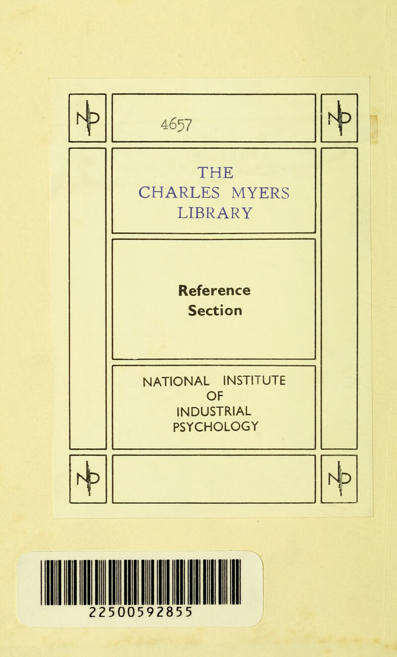 A 4657 kJ 1* THE CHARLES MYERS LIBRARY Reference Section NATIONAL INSTITUTE OF INDUSTRIAL PSYCHOLOGY $ hi 22500592855 1SM