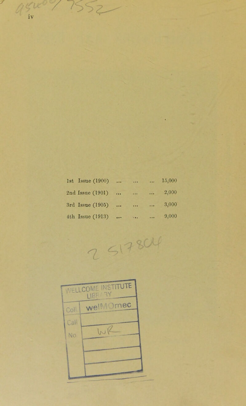 1st Issue (1900) 2nd Issue (1901) 3rd Issue (1905) 4th Issue (1913) 15,000 2,000 3.000 9.000 %0 u'