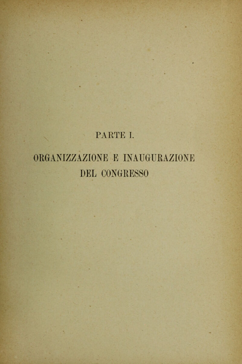 PARTE I. ORGANIZZAZIONE E INAUGURAZIONE DEL CONGRESSO