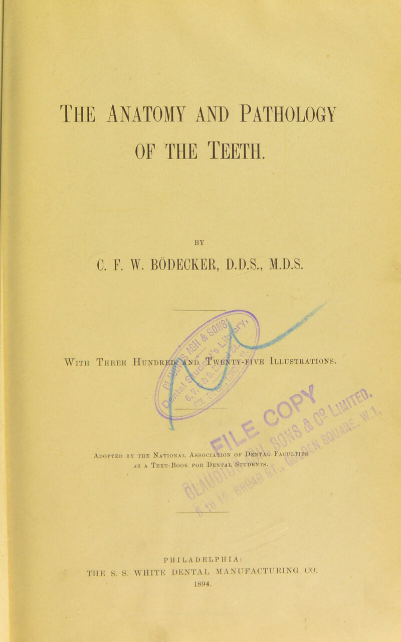 THE ANATOMY AND PATHOLOGY of the Teeth. BY C. F. W. BODECKER, D.D.S., M.D.S. Adopted hy tue National Association ok Dental Faculties as a Text-Book kou Dental Students. A. P IIILADBLPIIIA: THK S. S. W HIT ft DKNTAIi MANUFACTURING <J<>. 1894.