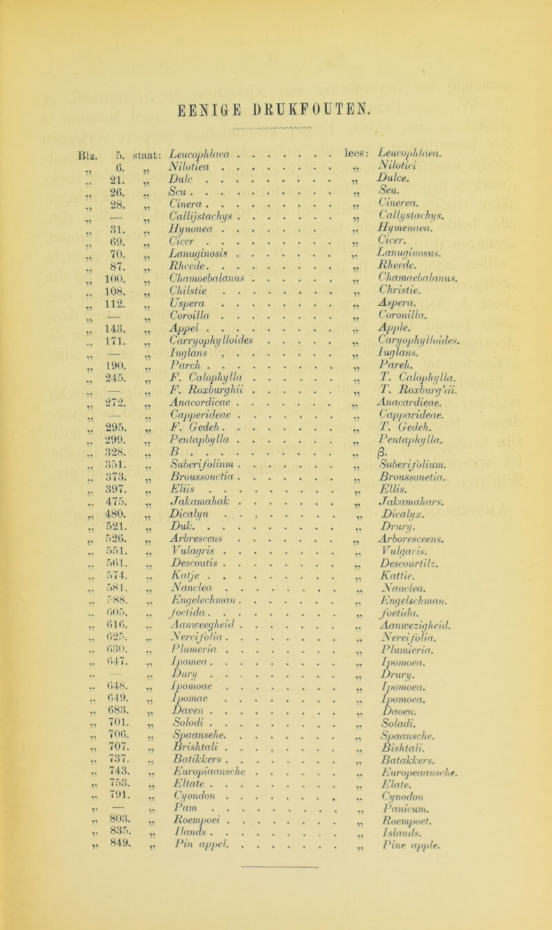 ;iz. r». staat n o. ii «• *21. ii n 26. ii n 28. ii •i ii n 31. ii ii 69. ii ii 70. ii ii 87. ii ii 100. ii 108. ii ii 112. ii ii ii ii 143. ii ii 171. ii ii — ii ii 190. ii ii 24:',. ii 272. ii ii ii ii — ii ii 295. ii n 299. ii 328. ii ii 351. ii 373. ii ii 397. ii 475. ii ii 480. ii ii 521. ii ii 526. 551. ii ++ ii .. 561. ii .. 574. ,, 581. «« 588. 605. 616. 625. ii n •• 630. ii im l>4 I. ii •• ii .. 648. ii «, 649. ii ii 68.8. ii i^ 701. ii ii 706. ii n 707. 7 g 7 ii lol. n V 743. ii 11 758. ii 11 791. ii 11 ii 803. n .. 835. ii 11 849. ii EENIGE DRUKFOUTEN. Leucophlaca .... Leucopltlaea. Nilotiea Nilotiei Dulc Dulce. Scu Seu. Cinera Cinerea. Callijstachys .... Callystachys. Hynonea Hymenaea. Ciccr Cicer. Lanuginosis .... Lanuginosas. Rh< ede Rheede. Chamoebalamis . . . Chamaebalanns. Chilstie Christie. Uspera Aspera. Coroilla Coronilla. Appel Apple. Carryophy lloides . . * * * 11 Cariiophy lloides. Inglans , . luglans. Parch Parelt. F. Calophylla . . . T. Calophylla. F. Roxburqhii . . . T. Roxburq’iii. Anacordicac .... Anacardieae. Capperideae .... Capparideae. F. Gedeh Gedeh. Pentapbylla .... Pentaphylla. Suberifolinm .... j3 Suberifolinm. Broussonctia.... Broussonetia. Eliis Eliis. Jakamahak .... .Talcamahars. Dicalyn . . , . . * * * 11 Dicalyx. Dulc Drury. Arbrescens .... Arboresceens. Vulagris Vulqaris. Descoutis Descourt i lz. Katje Kattie. Nanclea Nanclea. Enqelechman .... Enqelsehman. foetida foetida. Aamveegheid .... Aanwezigheid. Nereifolia Nerei folia. Plumeria Plumieria. fpomea Ipomoea. Dury Drury. Ipomoae Ipomoea. lpoinae Ipomoea. Danen Da oen. Solodi Soladi. Spaansehe Spaansehe. Brishtali . . . , . • • • Bishtali. Batikkers Ba lakkers. Europiaansche . • * • Europeaanseh e. Eltate Ci/ondon Cynodon Pam Panicum. Rocmpoei Roempoet. Hands fslands. Pin appel Pine apple.