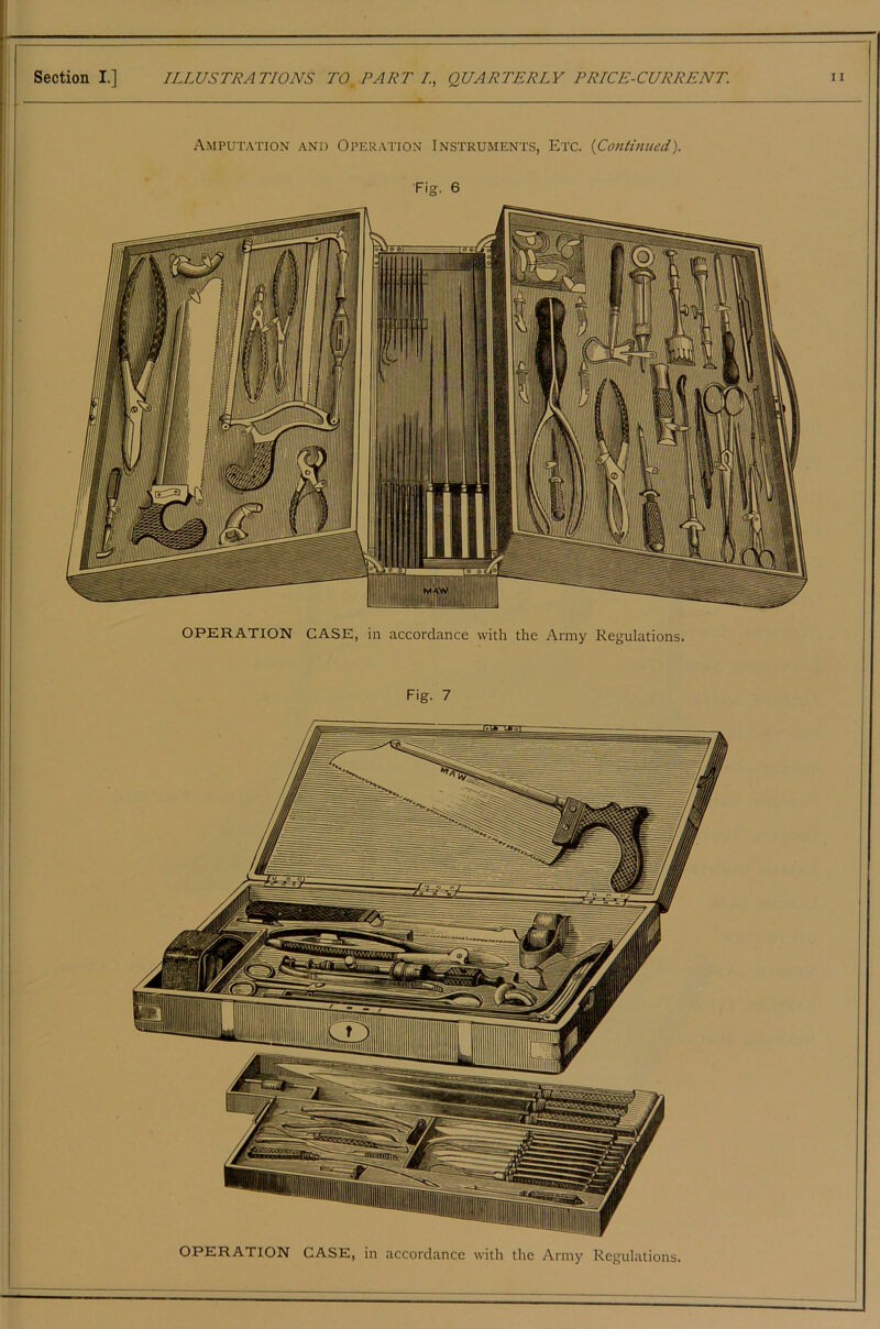 Amputation and Operation Instruments, Etc. {Continued). OPERATION CASE, in accordance with the Army Regulations. Fig. 7