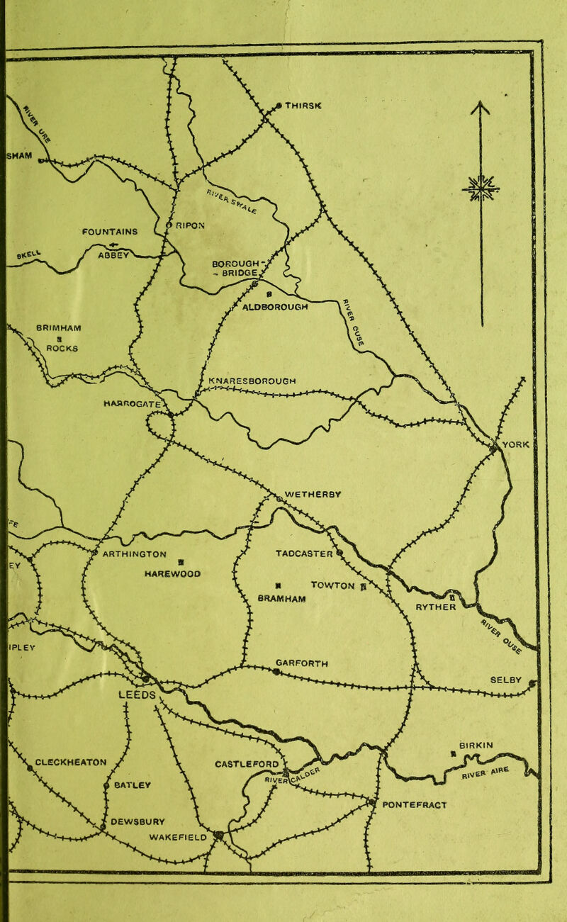 TwmsfC RIPON BOROUGH - BRIDGE, aldborough ROCKS KNARESBOROUGH .YORK WETHERBY TADCASTER ARTHINGTOH towton h RYTHER GARFORTH SELBY CLECKHEATON CASTLEFORD «IVER\C>U WAKEFIELD SHAM FOUNTAINS y- f aqbeyV IPLEY BIRKIN PONTEFRACT