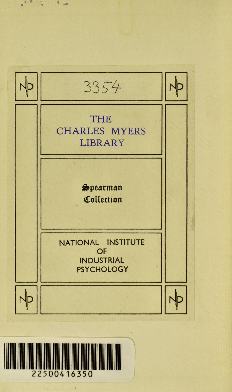 i » « % ^ THE CHARLES MYERS LIBRARY Spearman Collection NATIONAL INSTITUTE OF INDUSTRIAL PSYCHOLOGY