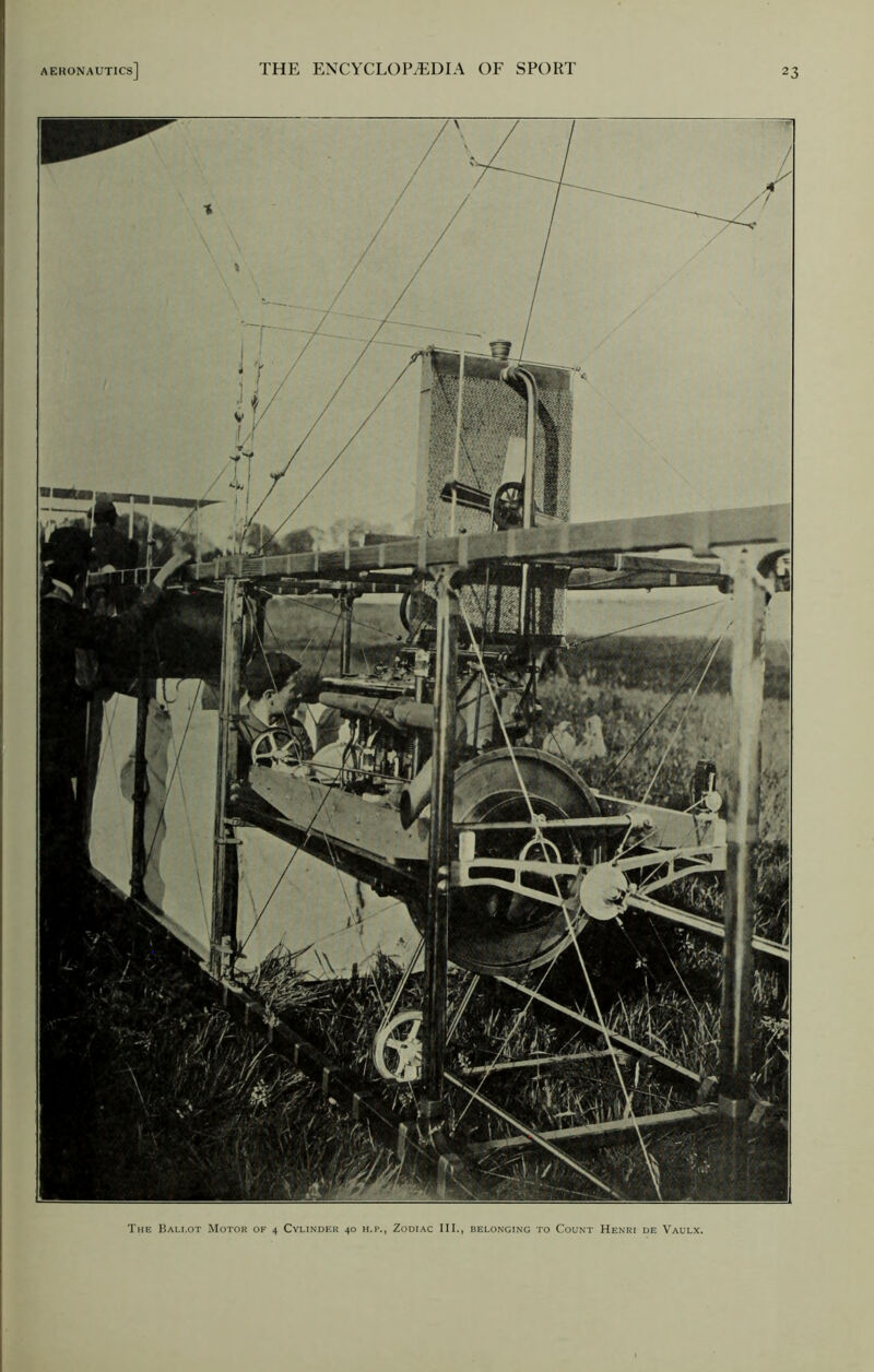 The Bali.ot Motor of 4 Cylinder 40 h.p., Zodiac III., belonging to Count Henri de Vaulx.