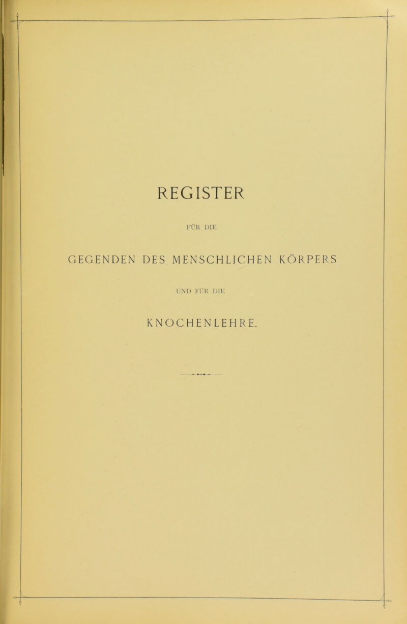 REGISTER FÜR DIE GEGENDEN DES MENSCHLIGHEN KÖRPERS UND FÜR DIE KNOCHENLEHRE.