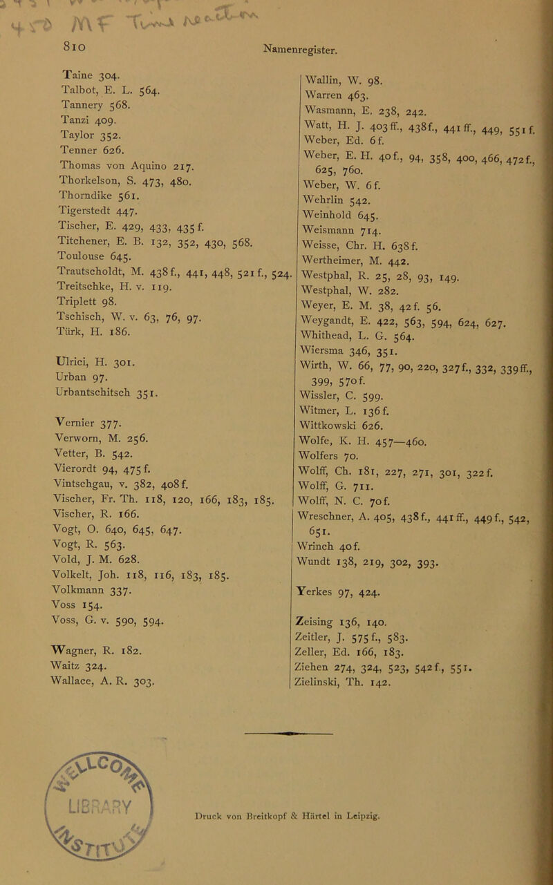 ä \ v* - ■ - < ~ r «*r wf Taine 304. Talbot, E. L. 564. Tannery 568. Tanzi 409. Taylor 352. Tenner 626. Thomas von Aquino 217. Tkorkelson, S. 473, 480. Thomdike 561. Tigerstedt 447. Tischer, E. 429, 433, 435 f. Titchener, E. B. 132, 352, 430, 568. Toulouse 645. Trautscholdt, M. 438 f., 441, 448, 521 f., 524. Treitschke, H. v. 119. Triplett 98. Tschisch, W. v. 63, 76, 97. Türk, H. 186. Ulrici, H. 301. Urban 97. Urbantschitsch 351. Vernier 377. Verworn, M. 256. Vetter, B. 542. Vierordt 94, 475 f. Vintschgau, v. 382, 408 f. Vischer, Fr. Th. 118, 120, 166, 183, 185. Vischer, R. 166. Vogt, O. 640, 645, 647. Vogt, R. 563. Vold, J. M. 628. Volkelt, Joh. 118, 116, 183, 185. Volkmann 337. Voss 154. Voss, G. v. 590, 594. Wagner, R. 182. Waitz 324. Wallace, A. R. 303. Wallin, W. 98. Warren 463. Wasmann, E. 238, 242. Watt, H. J. 403 fr., 438U, 441fr., 449, 55 if. Weber, Ed. 6f. Weber, E. H. 40f., 94, 358, 400, 466, 472f., 625, 760. Weber, W. 6 f. Wehrlin 542. Weinhold 645. Weismann 714. Weisse, Chr. H. 638 f. Wertheimer, M. 442. Westphal, R. 25, 28, 93, 149. Westphal, W. 282. Weyer, E. M. 38, 42 f. 56. Weygandt, E. 422, 563, 594, 624, 627. Whithead, L. G. 564. Wiersma 346, 351. Wirth, W. 66, 77, 90, 220, 327f., 332, 339fr., 399, 57°f. Wissler, C. 599. Witmer, L. 136U Wittkowski 626. Wolfe, K. H. 457—460. Wolfers 70. Wolff, Ch. 181, 227, 271, 301, 322 f, Wolff, G. 711. Wolff, N. C. 70 f. Wreschner, A. 405, 438^ 441fr., 449 f., 542, 651. Wrinch 40 f. Wundt 138, 219, 302, 393. Yerkes 97, 424. Zeising 136, 140. Zeitler, J. 575 f., 583. Zeller, Ed. 166, 183. Ziehen 274, 324, 523, 542 f., 551. Zielinski, Th. 142.