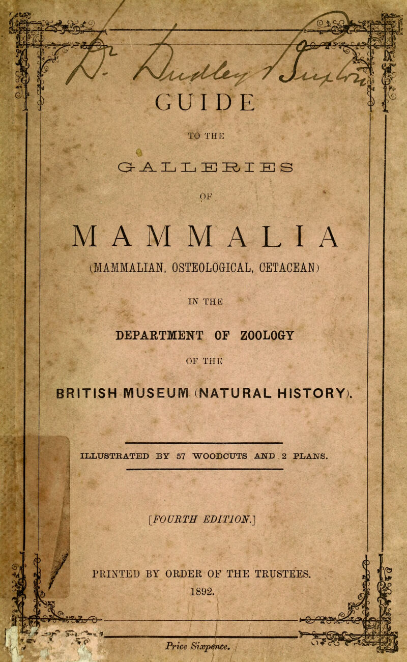 IMAMMALIAN. OSTEOLOGICAL, DEPAETMENT OF ZOOLOGY OF THE BRITISH MUSEUm (NATURAL HISTORY). ILLUSTRATED BY 57 WOODCUTS AND 2 PLAJSTS. •i A IFOUETE EDITJOE] rillNTEU BY ORDEB OF THE TRUSTEES. Price Sixpence.