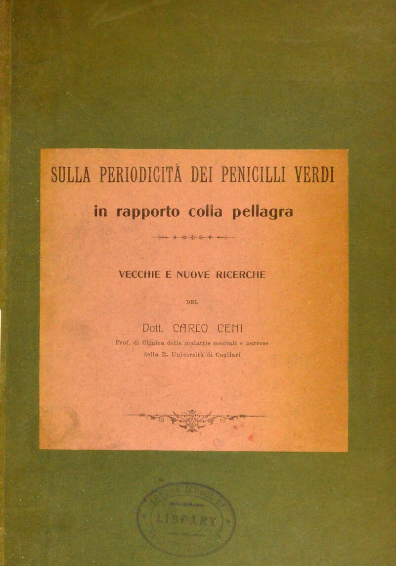 in rapporto VECCHIE E NUOVE RICERCHE Dott. CARCO CEIil Prof, eli Clinica dello inalattie mentali e nervose (Iella R. Università di Cagliari