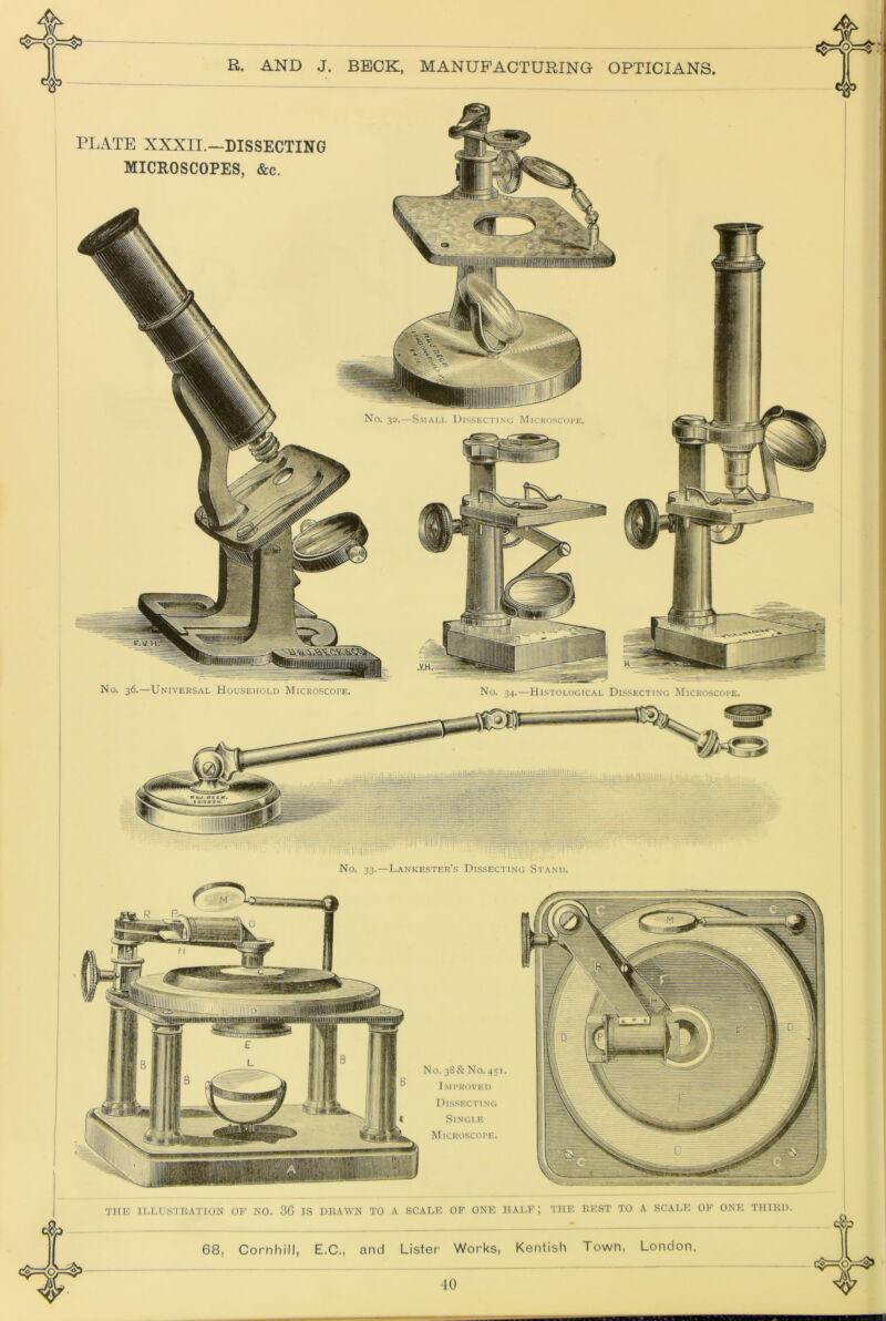 No. 36.—Universal Household Microscope. No. 34.—Histological Dissecting Microscope. No. 33.—Lankester's Dissecting Stand. THK II.LU.S'l'KA’i'lON OP NO. .30 IS DKAWN TO A SCAPE OP ONE HALF; THE HEST TO A SCALE OF ONE TmUD.