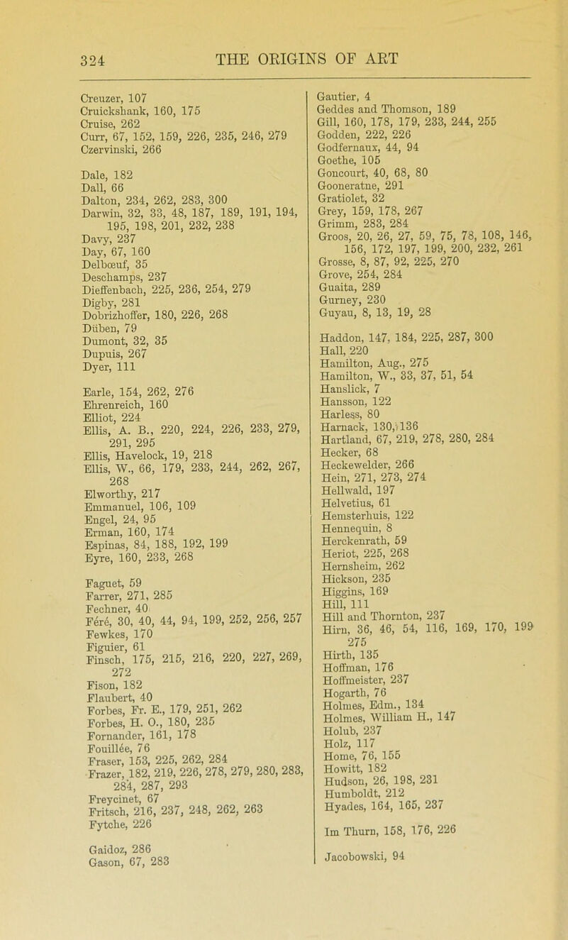 Creuzer, 107 Cruicksbank, 160, 175 Cruise, 262 Curr, 67, 152, 159, 226, 235, 246, 279 Czervinski, 266 Dale, 182 Dali, 66 Dalton, 234, 262, 283, 300 Darwin, 32, 33, 48, 187, 189, 191, 194, 195, 198, 201, 232, 238 Davy, 237 Day, 67, 160 Delboeuf, 35 Descbamps, 237 Diefifenbacb, 225, 236, 254, 279 Digby, 281 Dobrizboffer, 180, 226, 268 Diiben, 79 Dumont, 32, 35 Dupuis, 267 Dyer, 111 Earle, 154, 262, 276 Ebrenreicb, 160 Elliot, 224 Ellis, A. B„ 220, 224, 226, 233, 279, 291, 295 Ellis, Havelock, 19, 218 Ellis, W., 66, 179, 233, 244, 262, 267, 268 Elwortby, 217 Emmanuel, 106, 109 Engel, 24, 95 Erman, 160, 174 Espinas, 84, 188, 192, 199 Eyre, 160, 233, 268 Faguet, 59 Fairer, 271, 285 Feehner, 40 Fer4, 30, 40, 44, 94, 199, 252, 256, 257 Fewkes, 170 Figuier, 61 Finscb, 175, 215, 216, 220, 227, 269, 272 Fison, 182 Flaubert, 40 Forbes, Fr. E., 179, 251, 262 Forbes, H. 0., 180, 235 Fornander, 161, 178 Fouill4e, 76 Fraser, 153, 225, 262, 284 Frazer, 182, 219, 226, 278, 2/9, 280, 283, 284, 287, 293 Freycinet, 67 Fritsob, 216, 237, 248, 262, 263 Fytcbe, 226 Gaidoz, 286 Gason, 67, 283 Gautier, 4 Geddes and Thomson, 189 Gill, 160, 178, 179, 233, 244, 255 Godden, 222, 226 Godfernaux, 44, 94 Goethe, 105 Goucourt, 40, 68, 80 Gooneratne, 291 Gratiolet, 32 Grey, 159, 178, 267 Grimm, 283, 284 Groos, 20, 26, 27, 59, 75, 78, 108, 146, 156, 172, 197, 199, 200, 232, 261 Grosse, 8, 87, 92, 225, 270 Grove, 254, 284 Guaita, 289 Gurney, 230 Guyau, 8, 13, 19, 28 Haddon, 147, 184, 225, 287, 300 Hall, 220 Hamilton, Aug., 275 Hamilton, W., 33, 37, 51, 54 Hansliok, 7 Hansson, 122 Harless, 80 Hamaok, 130,1136 Hartland, 67, 219, 278, 280, 284 Heoker, 68 Heokewelder, 266 Hein, 271, 273, 274 Hellwald, 197 Helvetius, 61 Hemsterbuis, 122 Hennequin, 8 Herokenrath, 59 Heriot, 225, 268 Hemsheim, 262 Hickson, 235 Higgins, 169 Hill, 111 Hill and Thornton, 237 Hiru, 36, 46, 54, 116, 169, 170, 199 275 Hirtb, 135 Hoffman, 176 Hoffmeister, 237 Hogarth, 76 Holmes, Edm., 134 Holmes, William H., 147 Holub, 237 Holz, 117 Home, 76, 155 Howitt, 182 Hudson, 26, 198, 231 Humboldt, 212 Hyades, 164, 165, 237 Im Tburn, 158, 176, 226 Jacobowski, 94