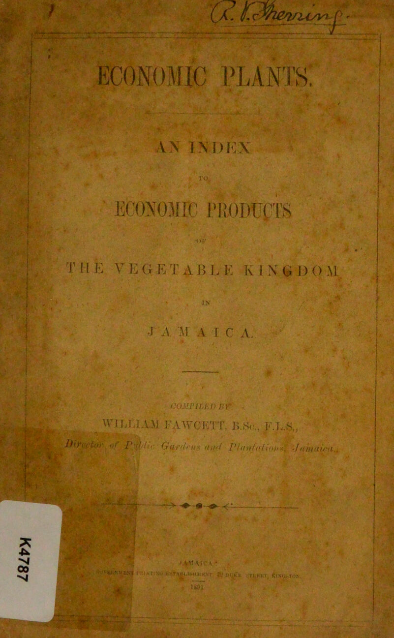 p *w - -i 13 ^frtn7 - - -£•- - .—^ : ECONOMIC PLANTS' Sit AN INDEX 10„ ECONOMIC rilODUCTS .C *A r 11 E V E G E T A B L E KING D 0 M IN J'A M A I C A. (X>Mviu:n nr ^ wrrxuli fawoett, k.,s< 0/ O'tiff/rut tnt<l r/tiii/ii/im/s; jttinain i i,, . ,r-^c \ '•* • --'i' * .*• . ^ ■ ‘ r» ■ r- _ >„*M Mr v • .\|i.imhikm- rKKKl, <iNO. ro;. d f f • A ' > ». :