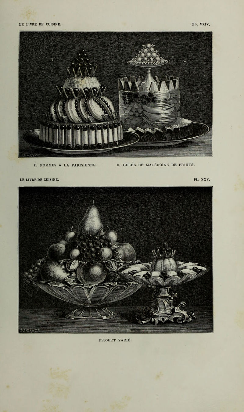 LE LIVRE DE CUISINE. PL. XXV. DESSERT VARIE,