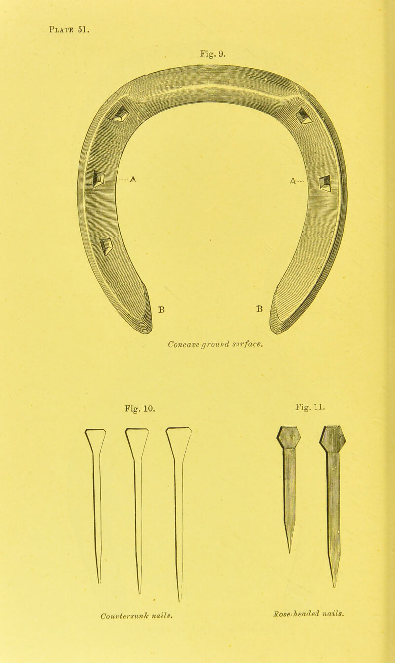 Fig. 9. Concave ground surface. Fig. 10. Fig. 11. Countersunk nails. Rose-headed nails.