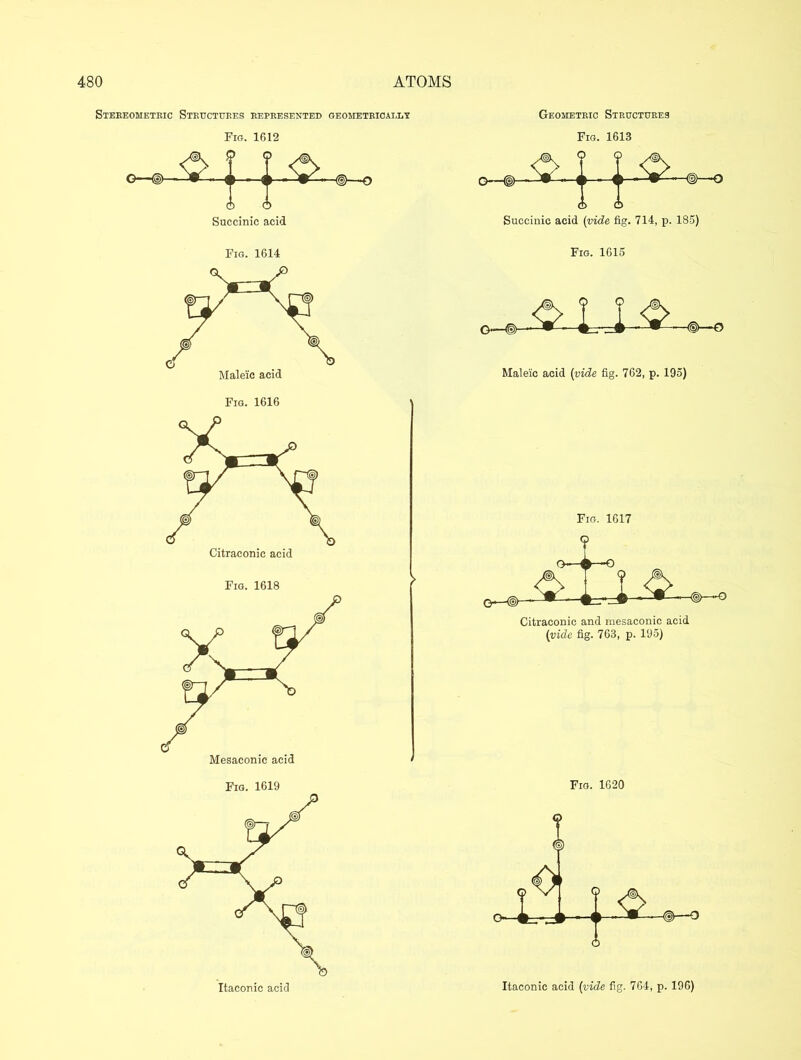 Stereometric Structures represented geometricault Geometric Structures Fig. 1612 Succinic acid Fig. 1613 9 9 o—d>>~ i 1-0 o Succinic acid (vide fig. 714, p. 185) Fig. 1614 Fig. 1618 Fig. 1615 O—#- |_J ^ Maleic acid (vide fig. 762, p. 195) Fig. 1617 4- c ■ Sil .4 o Citraconic and mesaconic acid (vide fig. 763, p. 195) Fig. 1620 Itaconic acid (vide fig. 764, p. 196)