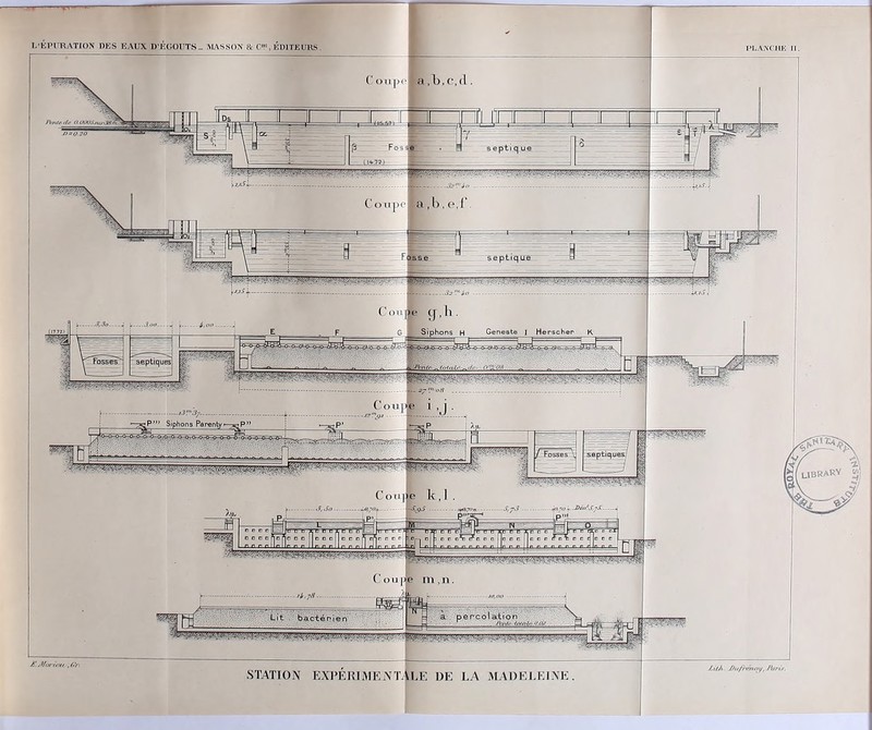 ;■ - ,7,.^ ^ '.' '/ ’-îiV'y ' Geneste 1 Herscher K 117721 septiques 'P'” Siphons Parenty>-^gP: ^ww^ww percolation /)■/>/>■ to Lit. bactérien ’.vfwwm tith Dii/i-i’iioi/. Par, t'KlM RATIO?» DES EAUX D EGOUTS. MASSON & C”, EDITEURS PLANCHE II. I ( Oll Coupe 1,1. > § - Coupe m,n. P. Afurieu , (>’/■.