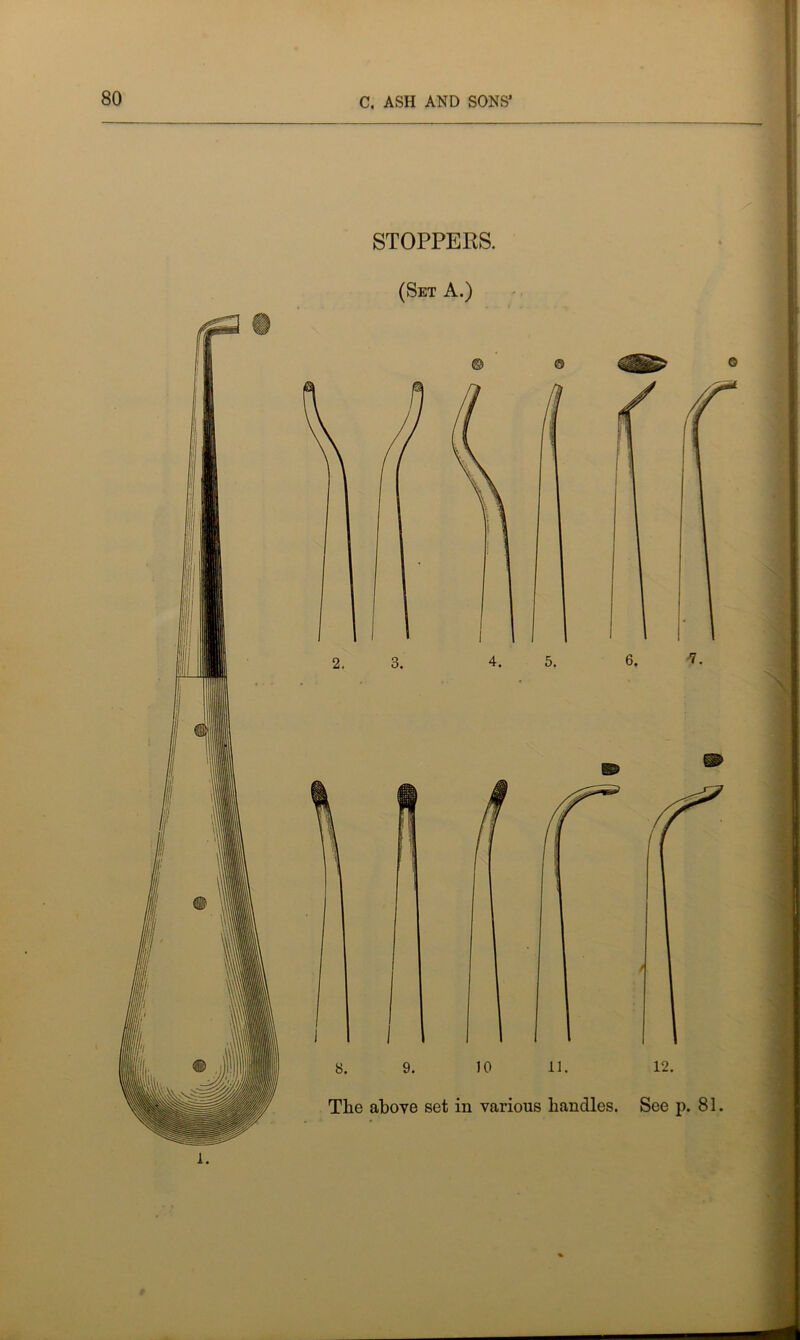 STOPPERS. (Set A.) 8. 9. 10 n. 12. Tlie above set in various bandies. See p. 81.