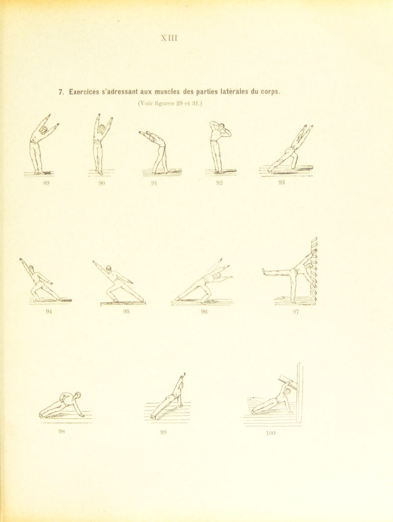 7. Exercices s’adressant aux muscles des parties latérales du corps. (Voir figures 20 et 81.)