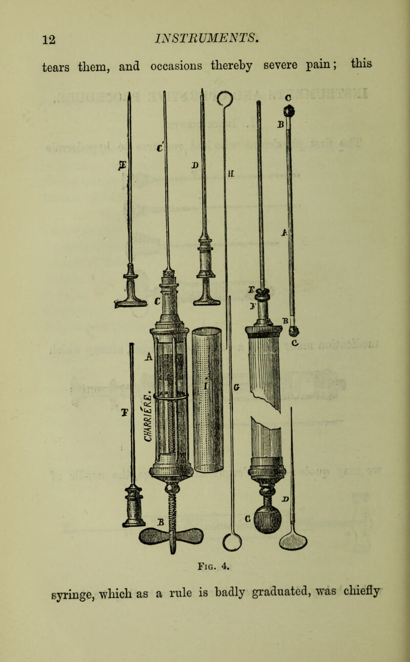 tears them, and occasions thereby severe pain; this Fig. 4. syringe, which as a mile is badly graduated, was chiefly