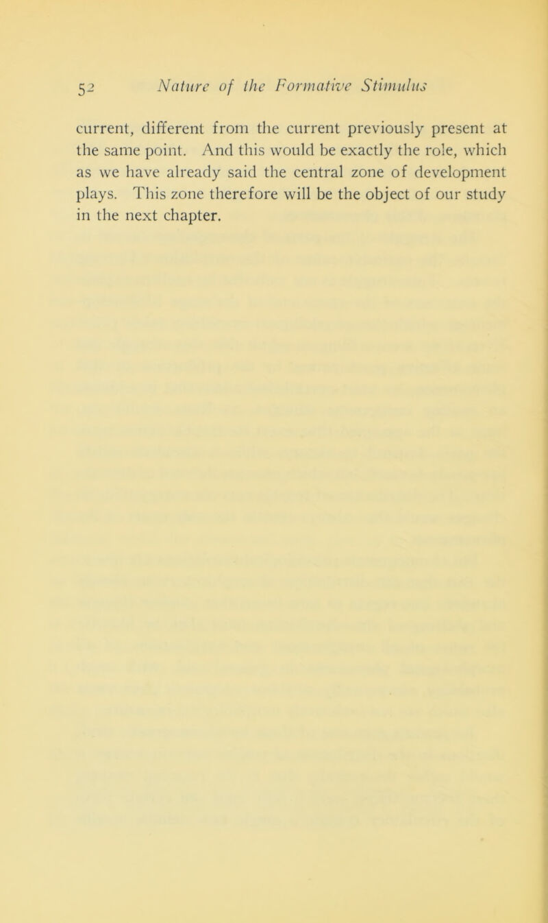 current, different from thè current previously present at thè sanie point. And this would be exactly thè role, vvhich as we bave already said thè centrai zone of development plays. This zone therefore will be thè object of our study in thè next chapter.