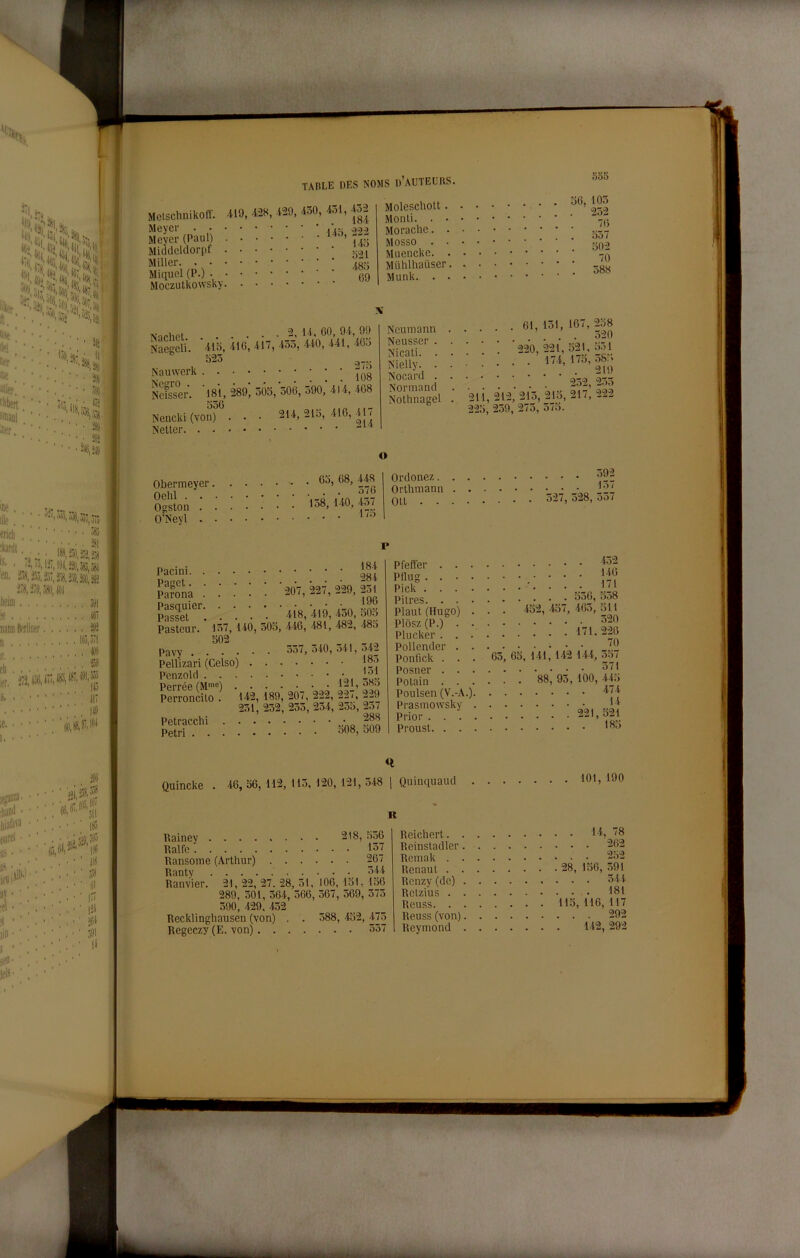 'De , -j. iiie. ; ; ; ericti , , '»• • .'-.Hlii.lHatìSó,»! . en, i>«,ì)ó,ii/,ij58,M26i i ì:«,ì;!),òiìo,#i 331 tói »3 .... 133,3il .... il 333 ir, ' ili   . li !6 . min n . r. . th W, W|' TABLE DES NOJIS d’AUTEUBS. SoS Melschnikoff. Meycr . • Mcyer (Paul) Middcldorijf Miller. . • Miquel (P.) • Moczutkowsky .il9, 428, 429, 430, 451, 432 14b, 222 I4ì3 ;i2l 48b 69 Molescliott. Monti. . . Morache. . Mosso . . Muencke. . Miihlhaùser. Munk. . . 56, 103 . 252 76 . 557 . 502 70 . 388 Naclict. Naegeli. Nauwerk Negro . Ncisser. . . 2, 14. 60, 94, 99 ■415, 416, 417, 455, 440, 441, 465 .... 275 408 '181, 289’ 5Ò5, 506, 590, 414, 468 556 Nencki (von) . Netter. . . • 214, 215, 416, 417 . . . 214 Ncumann Neusser . Nicati. . Nielly. . Nocard . Normand Nothnagel 61, 151, 167, 258 , . . . . 520 220, 221, 521, 551 , . 174, 175, 585 . . 219 252, 233 ’^li, 212, 215, 215, 217, 222 225, 259, 275, 575. O Oberineyer - Oehl Ogston o'Neyl . 65, 68, 448 . . . 576 158, 140, 457 . . . 175 Ordonez. Orthmann Oli . . . . . 592 . . . 157 527, 528, 557 P Pacini. , Paget. Parona Pasquier. Passel Pasteur. 184 284 “207, 227, 229, 251 .... 196 . 418, 419,430, 505 157, 140, 505, 446, 481, 482, 485 502 Pavy . . . . Pellizari (Celso) Penzold . . . Perrée (M™®) . Perroncito . Petracchi . Petri . . . . 537, 540, 541, 542 . . . 183 .... 151 121, 385 142, 189, 207, 2“22, 2“27, 229 251, 232, 235, 234, 255, 237 ... 288 508, 509 Pfeffer . . . Ptlug . . . . Pick . . . . Pitres. . . . Plaut (Hugo) . Plòsz (P.) . . Plucker . . . Pollender . . Ponfick . . . Posner . . . Potain . . , Poulsen (V.-A.) Prasmowsky Prior . . . Proust. . . 452 . . . 146 171 .... 556, 558 . 452,457, 465,511 .... 520 ... 171.2-26 ... 70 63, 65, 141, 142 144, 357 571 . , 88, 93, 100, 445 474 .... 14 221,521 .... 185 'tianil . hiafa« Olirei • Ili • • s >1 liB 1 iOlI teli 380 • ■ ; ; 183 63, • • ■ 118 • ■ ' 358 . • ■ 61 • ■ ' la . • ' IH , • ' J6l , • ■ 531 • ••Il Quincke . 46, 56, 112, 115, 120, 121, 348 1 Quinquaud 101, 190 R Rainey 218, 556 Ralfe 157 Ransome (Arthur) 267 Ranty 544 Ranvier. 21, 22, 27. 28, 51, 106, 151, 156 289, 301, 564, 566, 567, 569, 375 590, 429, 452 Recklingliausen (von) . . 588, 452, 475 Regeczy (E. von) 557 Reichert. Reinstadler Remak . Renani . Renzy (de) Relzius . Reuss. . Reuss (von) Reymond . . 14, 78 . . . 262 . . . 252 . 28, 156, 591 . . . 544 . . . 181 115, 116, 117 292 ’. ’ 142, 292