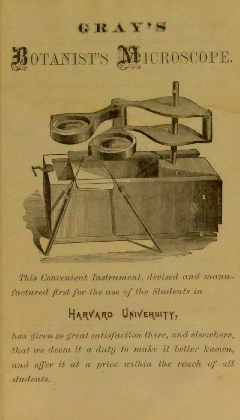 OTAA'IST'S 1C ROSCOPE, This Convenient Instrument, devised and manu- faeture.fi> first for the use of the Students in has given so great satisfaction there, and elsewhere, that ire deem it a duty to make it better leu own, and offer it at a, //rice with in the reach of a lt students.