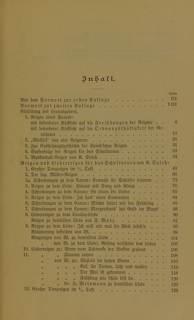 § rt ß a C f. ©eite 3lu§ bem Stormort gur er ft eit Stuf tage * 111 SSortoo rt gur 3 ni c i t c n Stuf läge VI11 ©ittleitnng be§ |icrau§geber§. 1. Steigen eines $aare§: mit Befonbcrer 3tücfftcf)t auf bic Freiübung eit ber Stcigitcr . . 4 mit Bcfonbercr 9tücffid)t auf bic £>rbuung§tf)ätigfcit ber ®c- reifjeten 1° 2. „SBepfet noit Bier Steignern 28 3. Qur KutftchungSgcfpipte ber Spiejj’fpeit Steigen ...... 31 4. Stufenfolge ber Steigen für ba§ Schulturnen ........ 33 5. 2Jta§tenBaCC=Stcigen non 3t. Spich ............ 34 Steigc it nnb Sieben eigen für ba3 Sdju11itrueit üou 31. Spich: 1. ©roher Sanpeigeu im 4/* Saft ............ 49 2. ©er fog. 37tüHer=Steigen . 68 2a. Spreitungen 31t bem Kanon: Krfeapt ihr Schläfer brinneit . . 73 3. Steigen 31t bent Siebe: §inau§ mit Sang uub Slang ..... 76 4. Spreitungen 31t bem Kanon: @3 tönen bic Sieber ...... 83 5. Steigert 31t bem Siebe: SP tmtt’ einen Santeraben ...... 84 6. Spreitungen 31t bem Kanon: SDtöpte heiter mic ber Frühling . . 85 7. Spreitungen 31t bem Kanon: SJtorgenftunb’ hat ©otb im Sftitnb’ . 88 8. Sieberreigen 31t bem Soreteh=Siebe 90 Steigen 31t bemfetben Siebe non t?. SJtarj ........ 91 9. Steigen 31t bem Siebe: SP feilt mir mal bic SBctt bcfch’n ... 93 Stbaitberung beffetben noit SB 98 Stiugrcigeu noit 2B. 31t bemfetben Siebe . 101 „ noit SB. 31t bent Siebe: ©efang berfpönt ba§ Sebcit . 103 10. Sicberrcigeu 31t: SBettn nom Spmttcfe ber SBaffcu gelieret ... 106 11. „ „ Stamme empor 108 „ noit SB. 31t: Stöglein int hohen SSattut 110 /, „ „ „ Stuf, ihr ©unter, tajjt uns matten ... 116 n n n „ ©er SJtai ift gctommeit ....... 118 n « „ n Sripliltg feie fpöit bift btt..... . 120 „ „ Dr. §, SBci§tnanit 31t bemfetben Siebe ... 123 12. ©roher ©ati3reigen im s/4 ©aft ............ 124