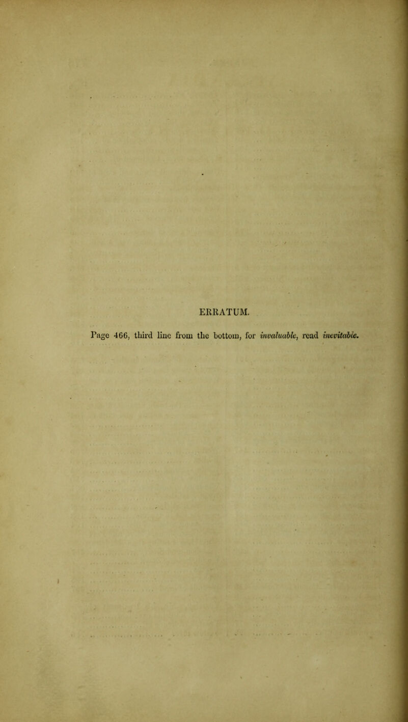 ERRATUM. Page 466, third line from the bottom, for invaluable, read inevitable.