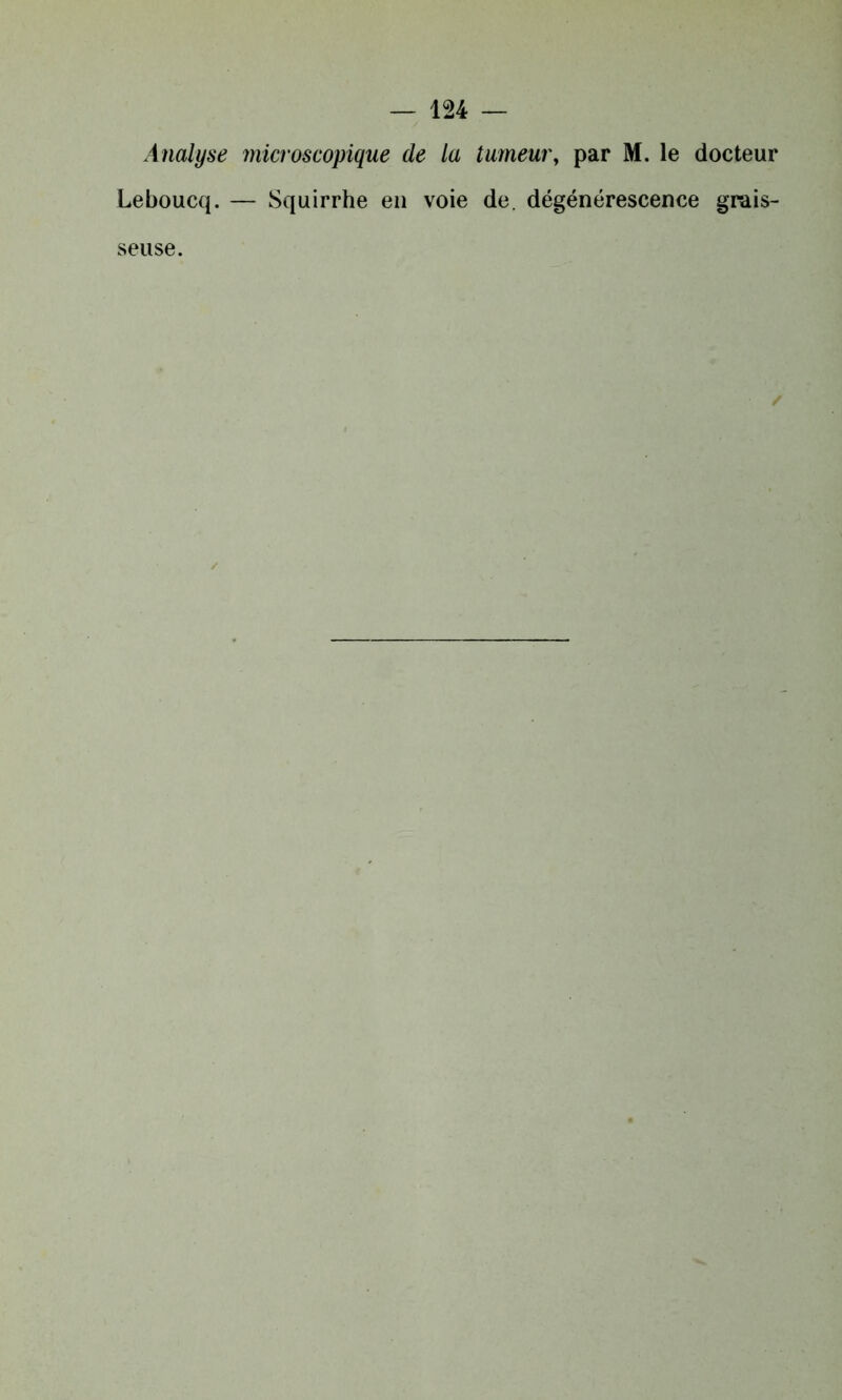 Analyse Jnicroscopique de la tumeur, par M. le docteur Leboucq. — Squirrhe en voie de. dégénérescence grais- seuse.