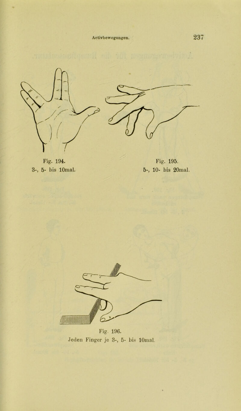 Fig. 194. 3-, 5- bis lOmal. Fig. 196. Jeden Finger je 3-, 5- bis lOmal.