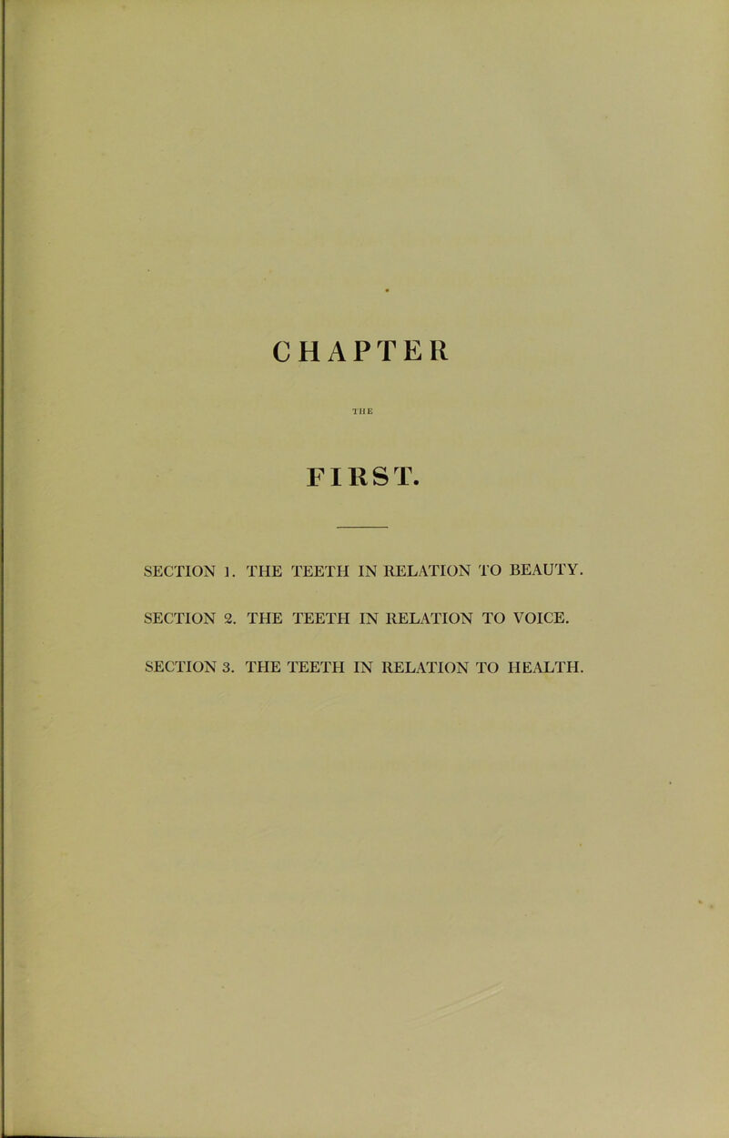 CHAPTER THE FIRST. SECTION ]. THE TEETH IN RELATION TO BEAUTY. SECTION 2. THE TEETH IN RELATION TO VOICE.