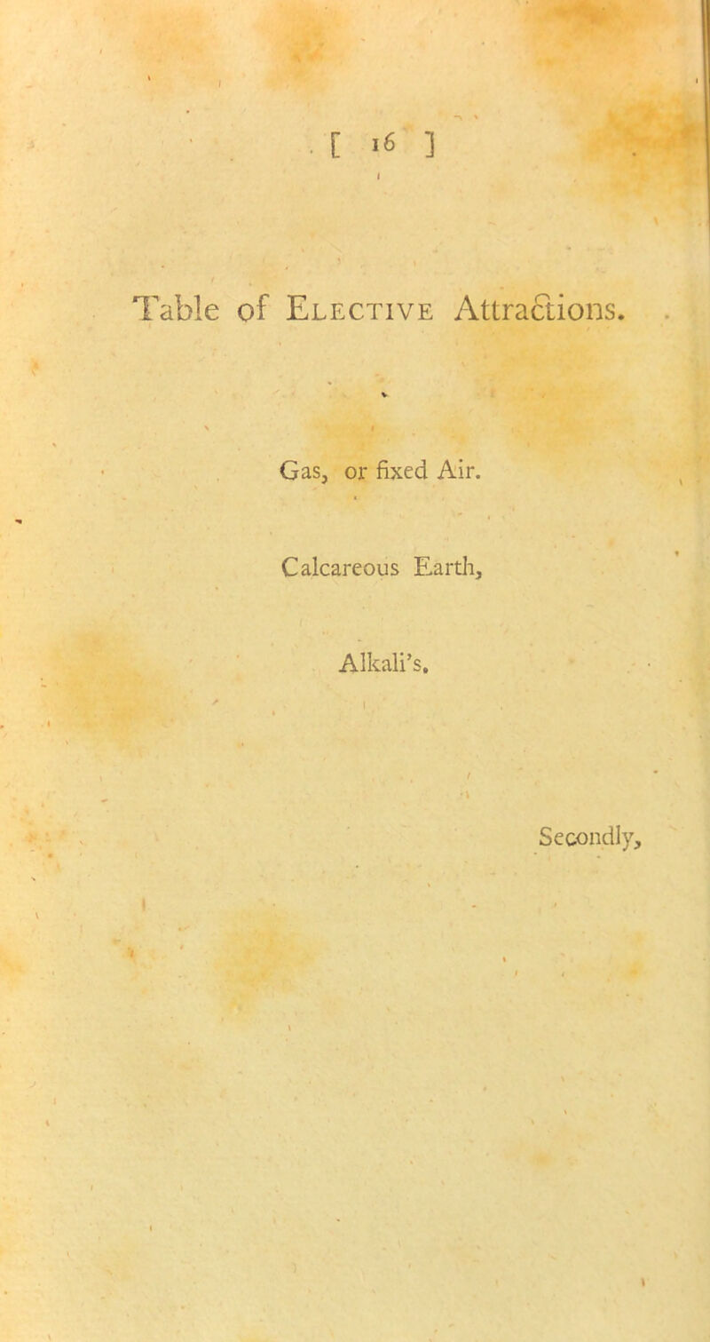 Gas, or fixed Air. Calcareous Earth, Alkali’s, I f \