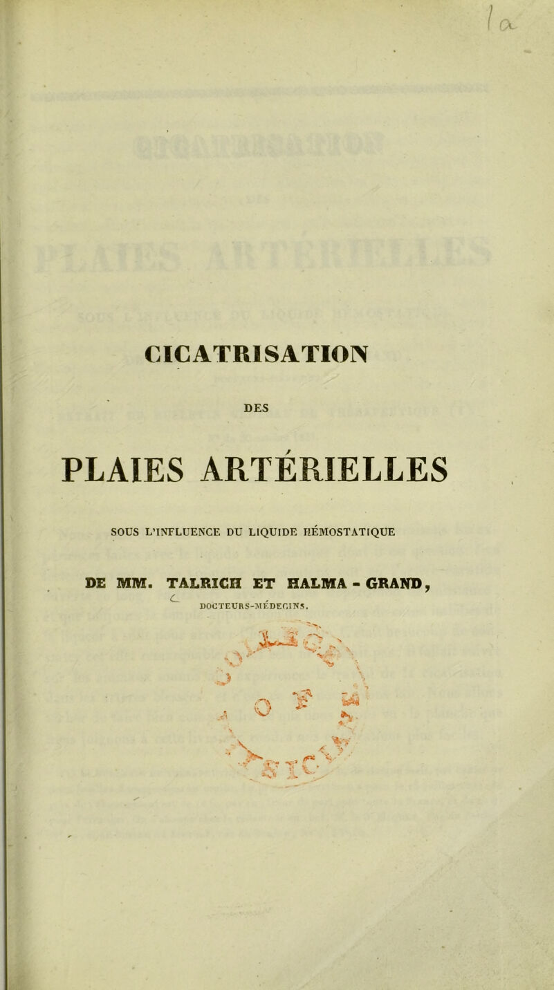 CICATRISATION DES PLAIES ARTÉRIELLES SOUS L’INFLUENCE. DU LIQUIDE HÉMOSTATIQUE DE MM. TALRICH ET HALMA - GRAND, DOCTEURS-MEDECINS. O* J * - N V- % \ O *> .-X je- \ « ’i V ■ < y,