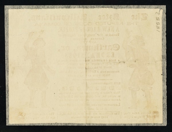 [Illustrated ticket to an exhibition of Aztec Lilliputians from Iximaya in central America and the Earthmen or Erdmanniges from under the earth in South Africa. Possibly 1855. Printed in red on white paper].