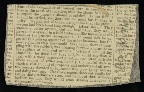 [Undated newspaper cutting (March 1869) advertising The Nova Scotia Giantess, Anna Swan, the Siamese twins and the Circassian Lady at the Egyptian Hall, Piccadilly, London].