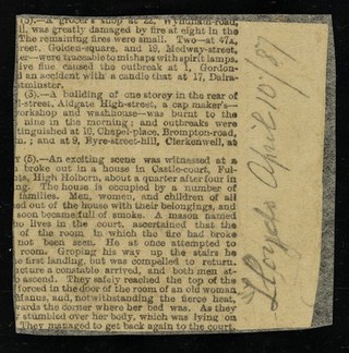 [Newspaper cutting (October 1887?) "Bow Street : a giant in trouble" about 7' 5" James Patrick Folly's arrest and trial for drunken assault on a police officer in Tottenham Court Road].