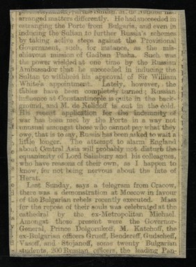 [Newspaper cutting (October 1887?) "Bow Street : a giant in trouble - James Patrick Tolly" about 7' 5" James Patrick Folly's arrest and trial for drunken assault on a police officer in Tottenham Court Road].