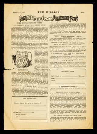 [Page 466 of the 25 February 1893 issue of 'The Million' with an article on Elizabeth Lyska, a Russian giantess over 7 feet tall, exhibiting at The Royal Aquarium, Westminster with dwarf, Princess Topaze, 26" tall].