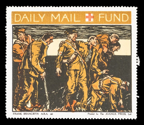 [Fund-raising sticker for the Daily Mail Red Cross Fund].