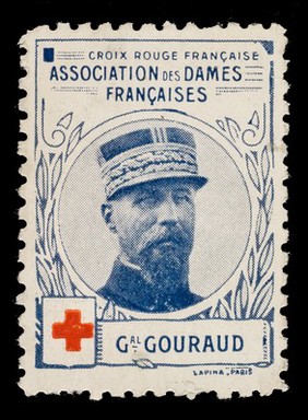 [Stamp-like sticker sold to raise funds for the French Red Cross. Bearing a portrait of: Gal. Gouraud].