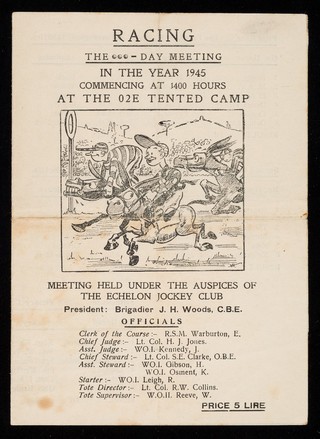 [1945 racing programme, sold to raise funds for the Red Cross. The races were probably arranged by the British military in post-war occupied Italy].