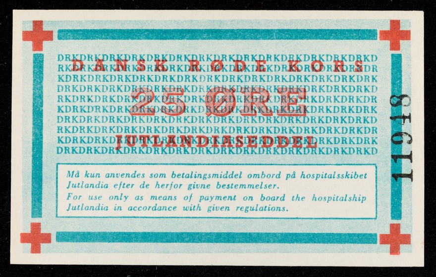 [25 Øre note (onboard currency) as used on the hospital ship, Jutlandia during the Korean War].